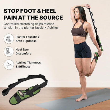DMoose Fitness Foot & Calf Stretcher with Adjustable Padded Stretching Strap for Plantar Fasciitis, Hamstring, Heel Spurs and Achilles Tendonitis Relief - Yoga Leg Stretch Strap for Flexibility