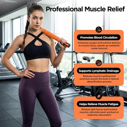 Muscle Roller Massage Roller Stick- Deep Tissue Fascia Blaster for Myofascial Pain Relief, Lymphatic Drainage & Body Sculpting, Handheld Physical Therapy & Recovery Tool (Gray black-18 inch)