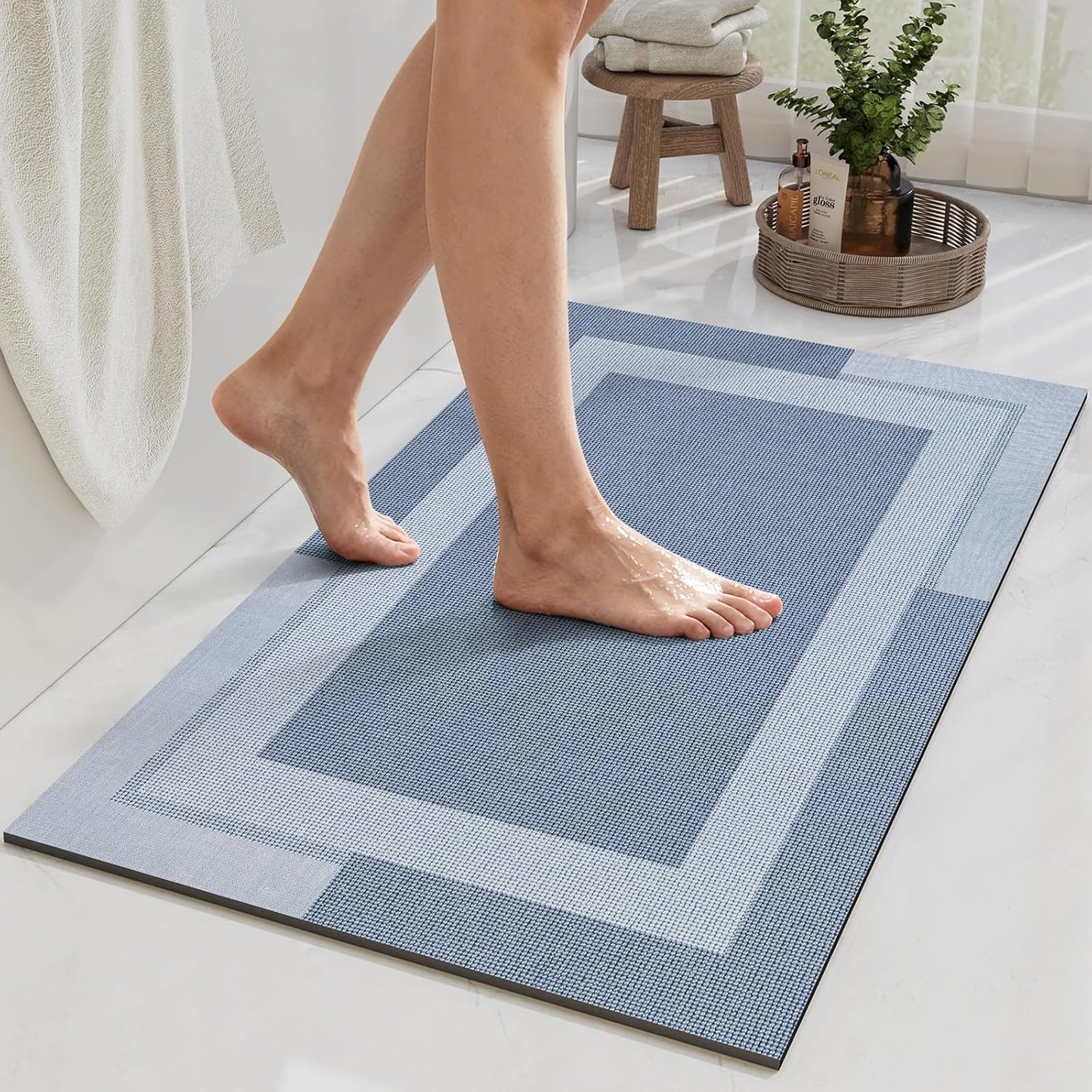 YDKGL Non Slip Long Bath Mat Bathroom Runner, Rubber Backing Ultra Thin Bathroom Rugs Fit Under Door Quick Dry Super Absorbent Washable Bath Rug Shower Mat for Bathtub Sink Floor, Dark Gray 17"x47"