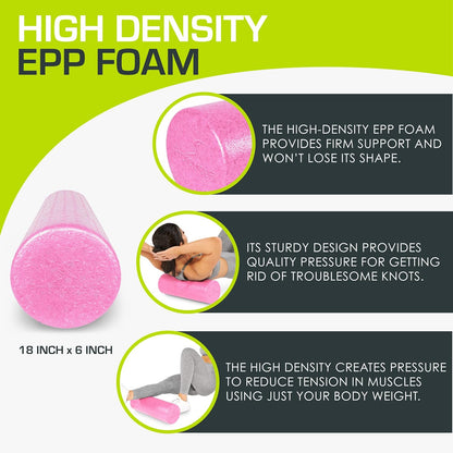 ProsourceFit High Density Foam Rollers 12 - inches long, Firm Full Body Athletic Massage Tool for Back Stretching, Yoga, Pilates, Post Workout Muscle Recuperation, Black