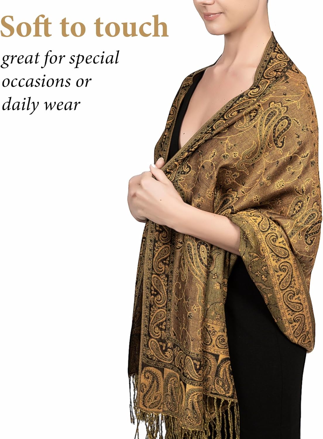 Achillea Reversible Paisley Pashmina Rave Scarf – Exotic Indian Shawls and Wraps for Evening Dresses, Festivals, All Seasons - Colors A