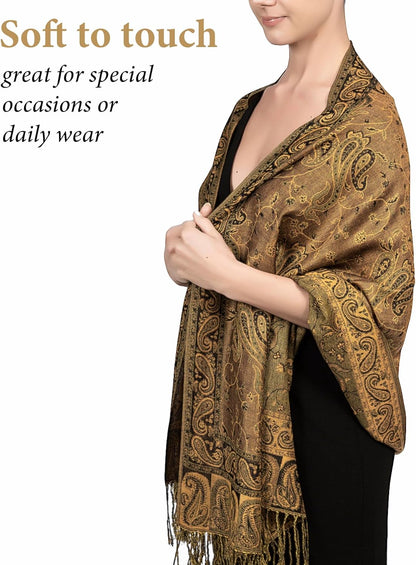 Achillea Reversible Paisley Pashmina Rave Scarf – Exotic Indian Shawls and Wraps for Evening Dresses, Festivals, All Seasons - Colors A