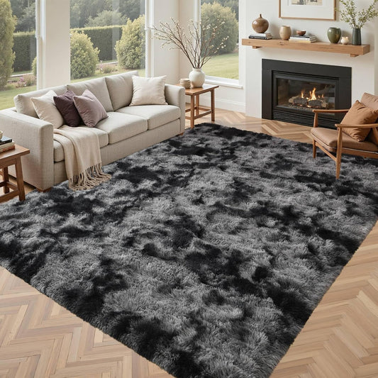 Black Rugs for Living Room Fluffy 5x8 ft Bedroom Rug Non-Slip Area Rugs Shag Carpet for Nursery Kids PlayRoom Dorm Office Indoor Modern Plush Carpets Boys - Colors A