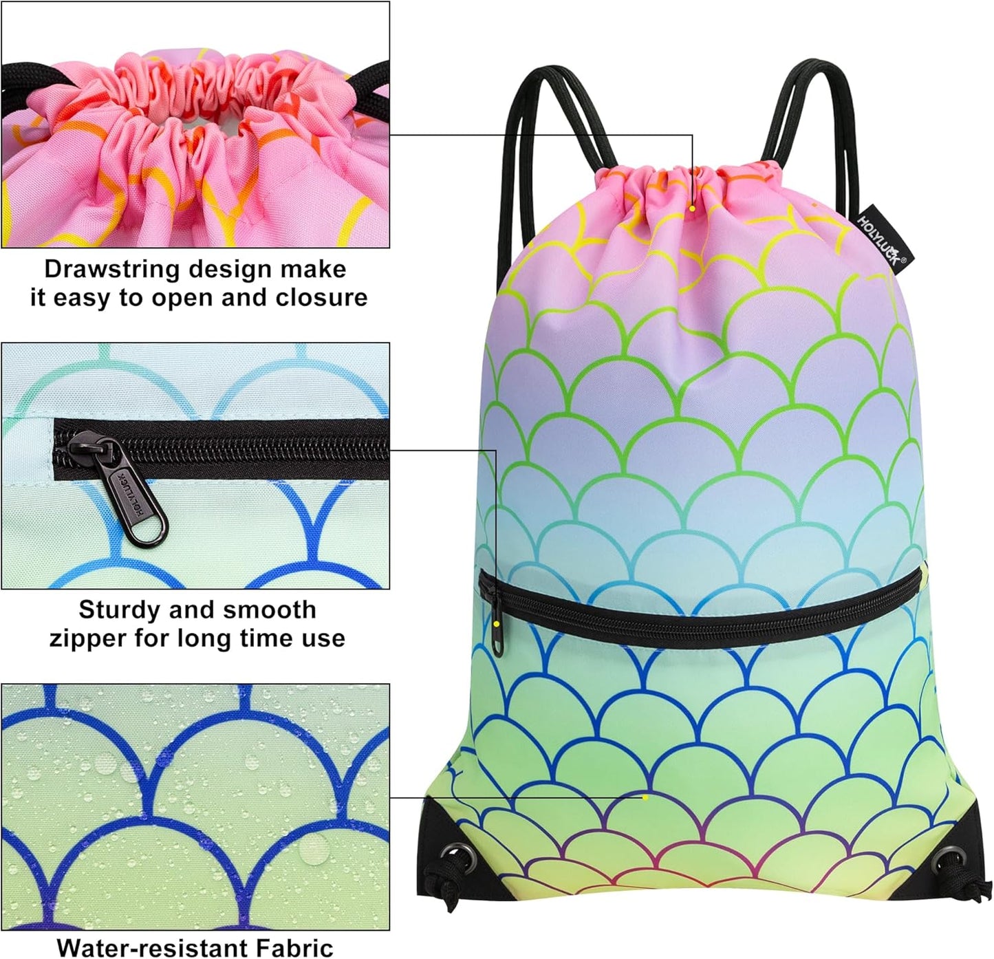 HOLYLUCK Drawstring Backpack Bag Sport Gym Sackpack - Colors A