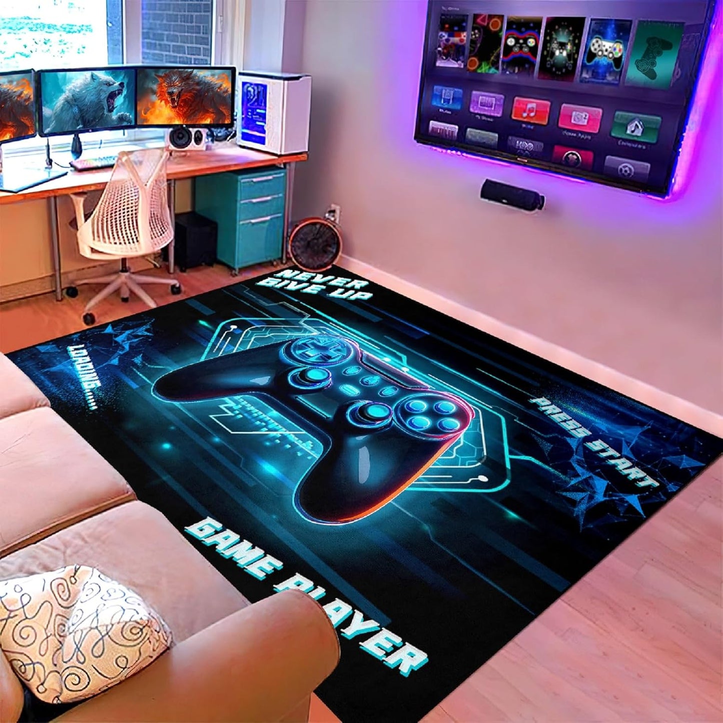 Game Controller Rugs for Bedroom Boys Living Room Gamer Gamepad Red Carpets Floor Mat Player Indoor Mats Gaming Art Design Home Decor Crystal Doormat Yoga Mats 3'x5'