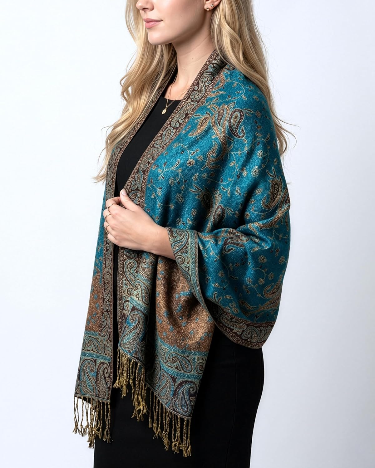 Achillea Reversible Paisley Pashmina Rave Scarf – Exotic Indian Shawls and Wraps for Evening Dresses, Festivals, All Seasons - Colors B