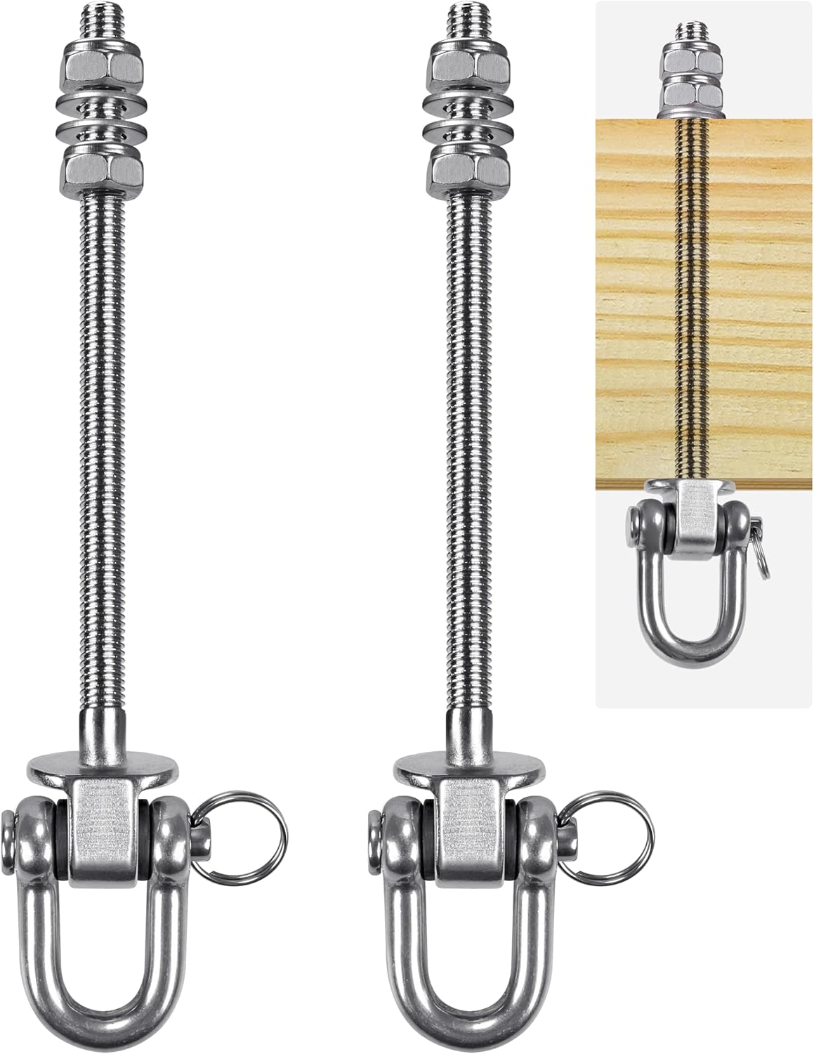 SELEWARE Heavy Duty 180° Swing Hangers, Stainless Steel Eye Screw Bracket, 1800 LB Capacity Playground Yoga Hammock Rope Tire Web Chair Sandbag Punching Bag Porch Swing Sets (6 Pack)