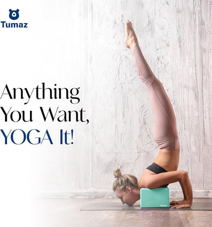 Tumaz Non-Slip Yoga Blocks 2-Pack - High Density/Lightweight EVA Foam & Natural Cork for Stability, Premium Set with E-Book Included