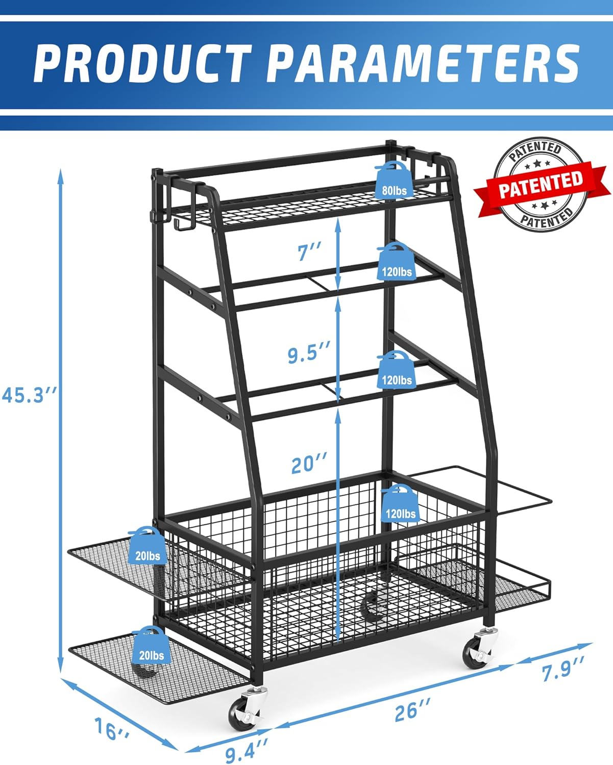 Weight Rack for Dumbbells - Home Gym Storage Rack - Dumbbell and Weight Organizer with 4 Flexible Wheels and Unique Storage on Both Sides
