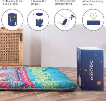 MAXYOYO Bohemian Retro Mattress Boho Floral Japanese Futon Mattress Tatami Floor Mat Foldable Portable Camping, Sleeping Pad, Lounger Couch Bed Full Size
