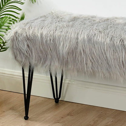 Home Soft Things Green Mongolian Faux Fur Ottoman, Desert Sage, 19'' x 13'' x 17'', Cozy Plush Fluffy Ottoman Foot Rest Stool for Living Room Bedroom Entryway Makeup Bench End of Bed Home Décor