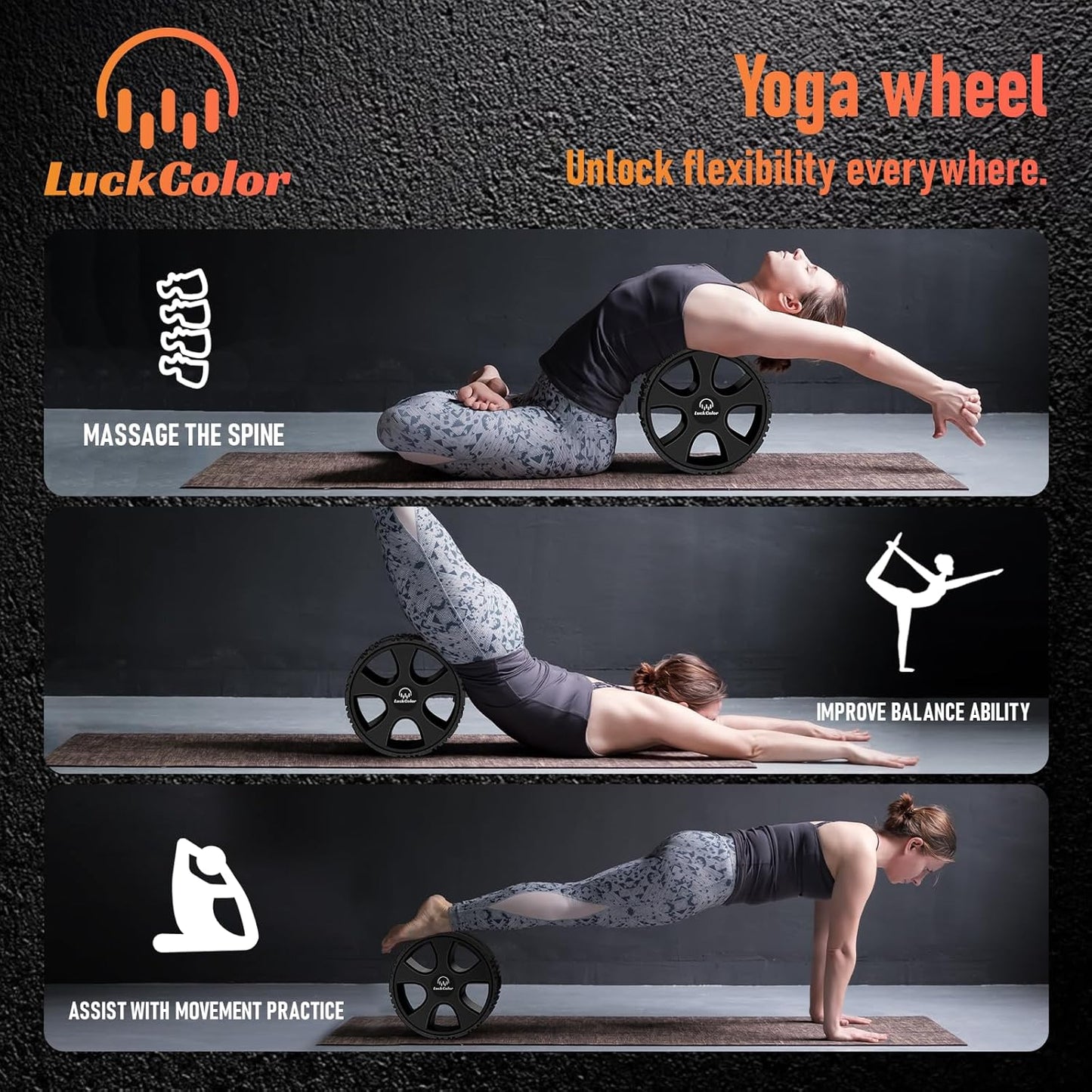Back Roller, Back Wheel Targeted Back Pain Relief, Yoga Wheel Muscle Massage, Foam Roller for Trigger Point Therapy Physical, Stretching & Exercise, 880lbs Capacity, 10 Inch (Black+Acid Blue)
