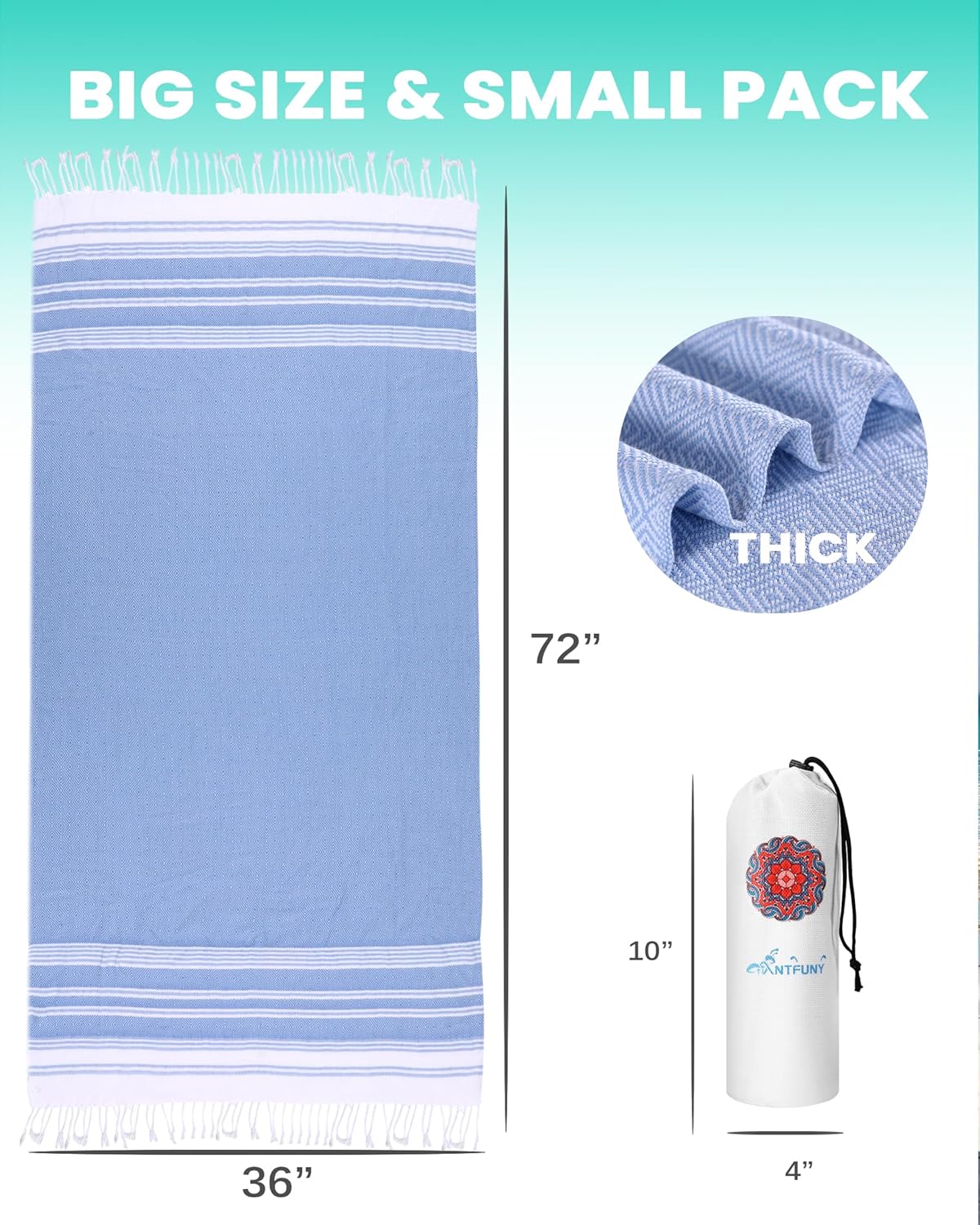 Antfuny Turkish Beach Towels Vacation Essentials Quick Dry Sand Free Oversized Bath Pool Swim Towel Extra Large XL Blanket Adult Travel Cruise Accessories Must Haves Clearance Stuff Necessities - Colors A
