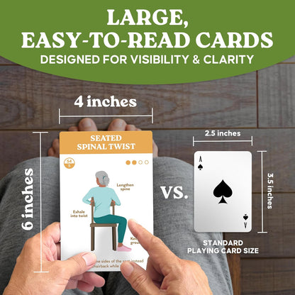 60 Chair Yoga Exercises – Gentle Workouts for Flexibility, Balance & Strength – Big 4″ x 6″ Cards with Step-by-Step Large-Text Instructions – Guidebook & 10 Pre-Made Routines for Seniors & Beginners