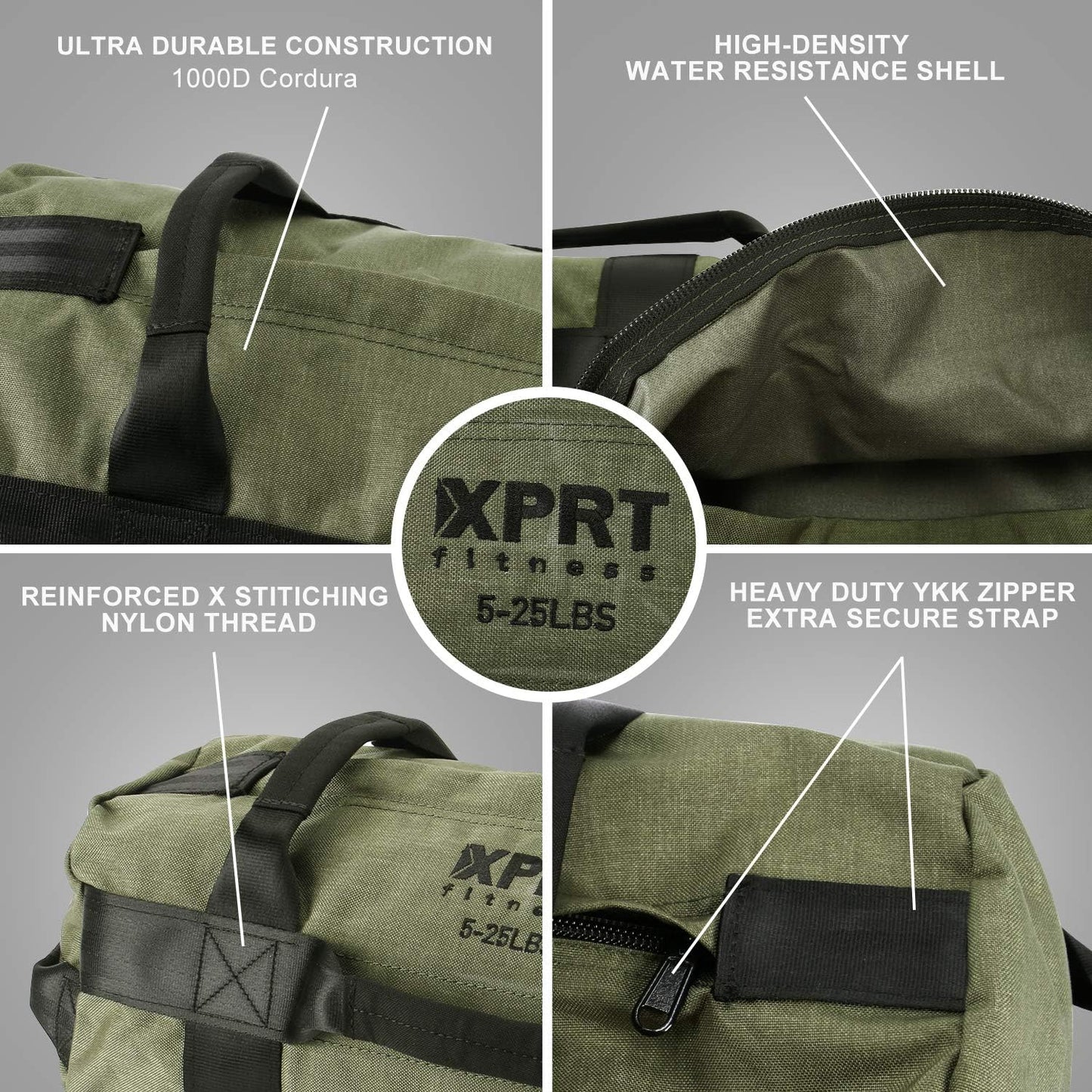 XPRT Fitness Workout Sandbag for Heavy Duty Workout Cross Training 7 Multi-positional Handles - Color Army Green/Black/Camo