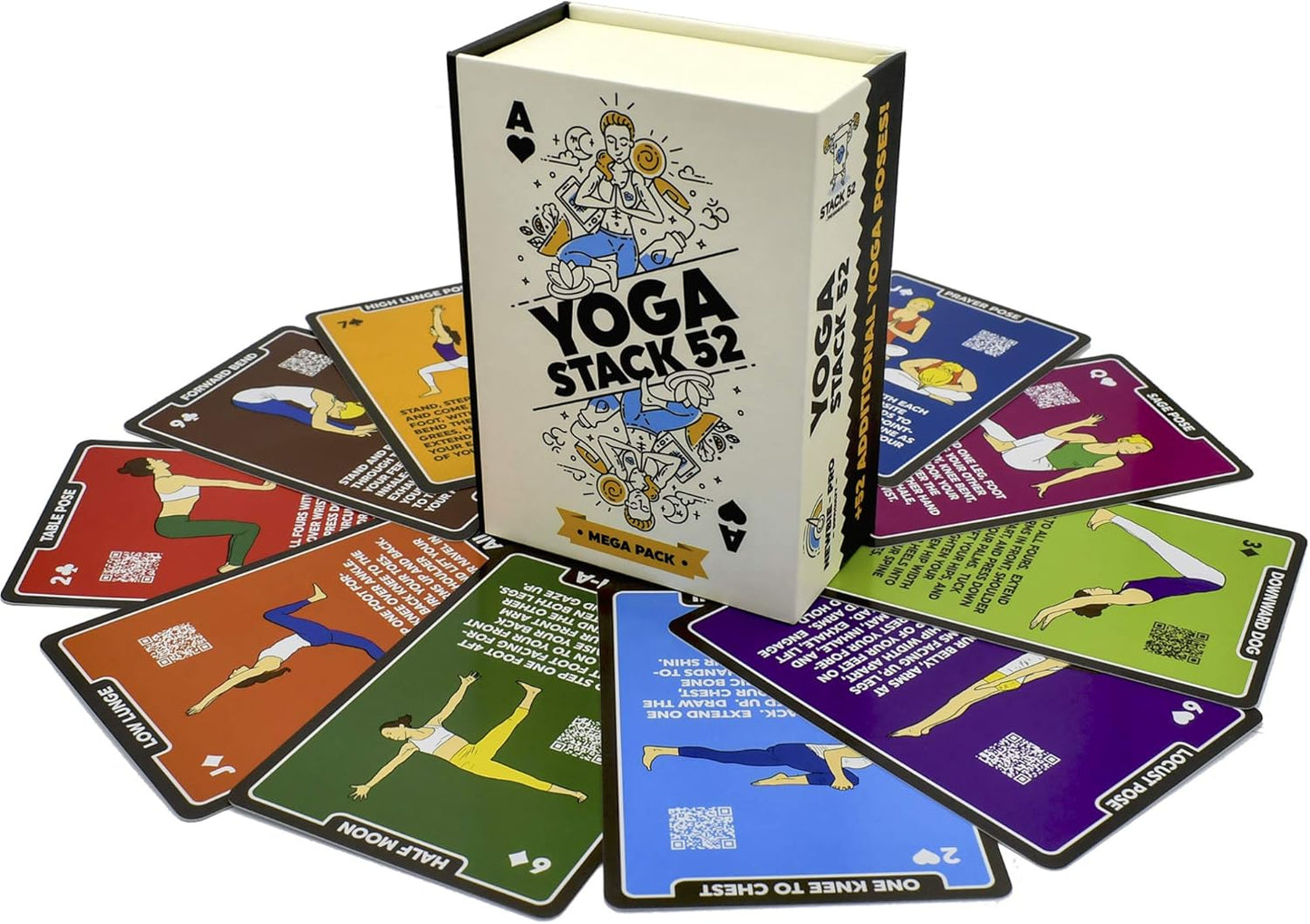 Stack 52 Yoga Exercise Cards: Designed by Certified Yoga Instructor. Video Instructions Included. Beginner to Advanced Poses and Asana Workout Games. Improve Fitness and Flexibility. (Base Deck)