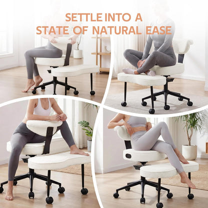 Garvee Ergonomic Cross Legged Office Chair with Lumbar Support, 360° Swivel Meditation Chair with Wheels - Adjustable Height for ADHD Desk & Yoga, Wide Criss Cross Chair, Kneeling Chair for Home, Pink