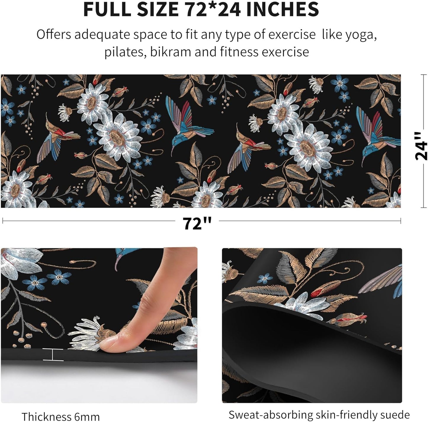 nuveti Yoga Mat Print Extra Thick TPE Non Slip Fitness Exercise Mat with Carrying Bag,72"x24" Extra Thick 6MM Exercise & Workout Mat for Yoga, Pilates Fitness and Floor Exercises - Colors B