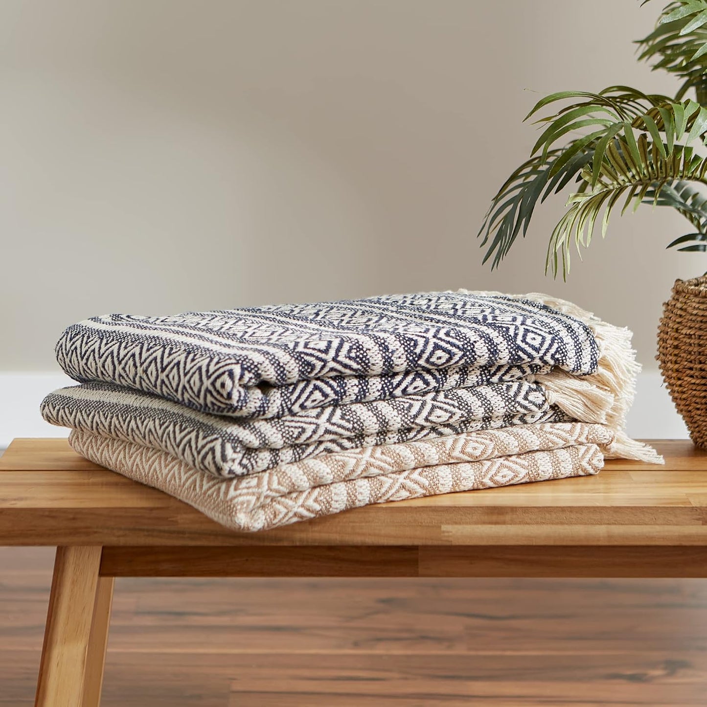 DII Global Diamond Stripe Woven Throw, 50x60-Inch, Mineral