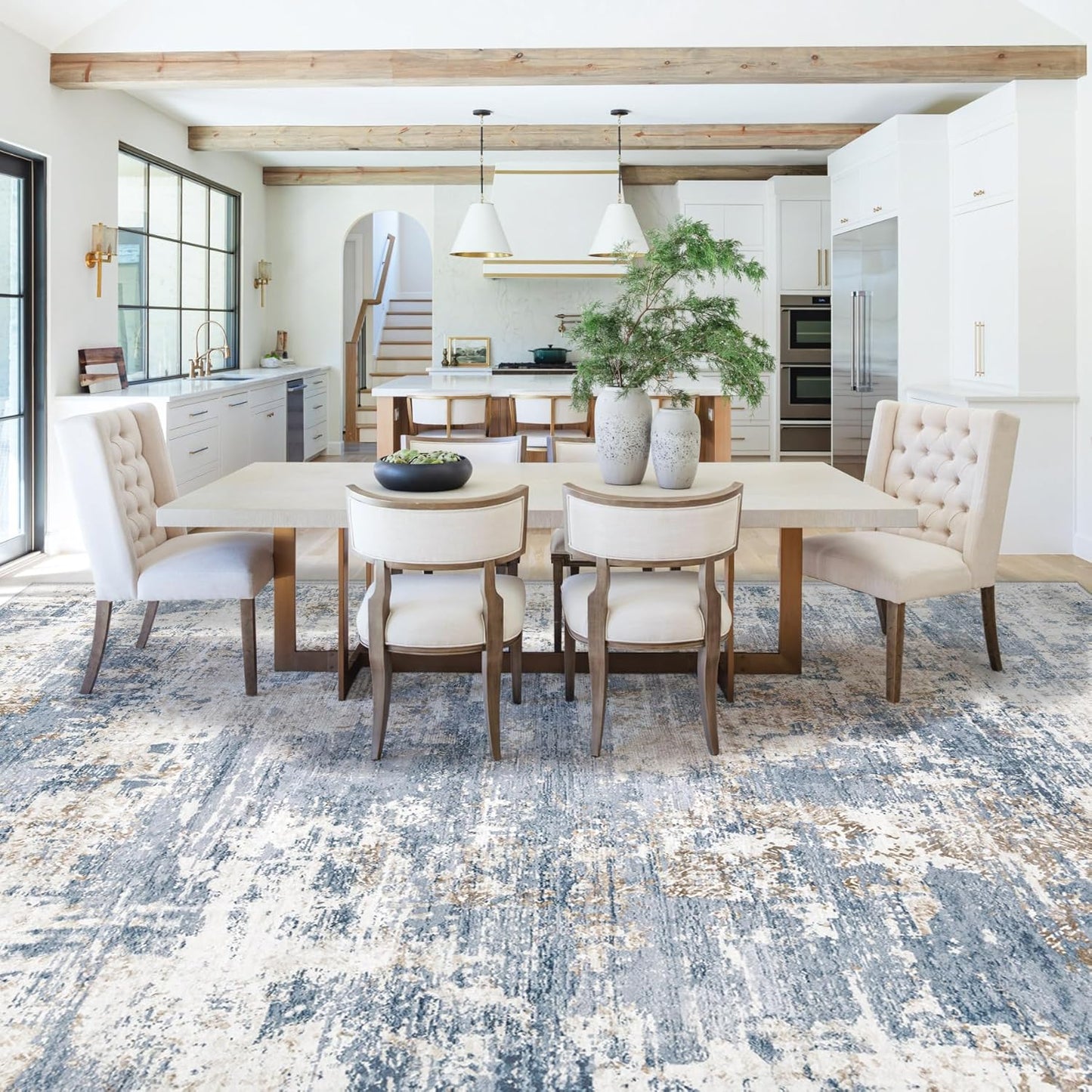 XLUEZ 8x10 Area Rugs for Living Room, Washable Modern Abstract Large Area Rug Neutral Soft Non Slip Kids Rug Stain Resistant Indoor Carpet for Bedroom Nursery Dining Children's Room(Blue, 8'x10')