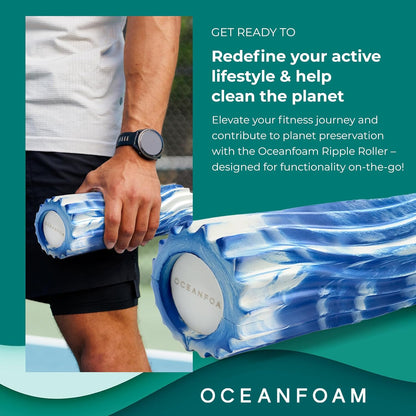 Oceanfoam Ripple Travel Foam Roller (11" x 3.35") Firm Mini Foam Roller for Physical Therapy, Deep Tissue Massage, Back Pain - High Density, Ergonomic Wave Textured - Yoga, Pilates, Exercise (Natural) - Colors A