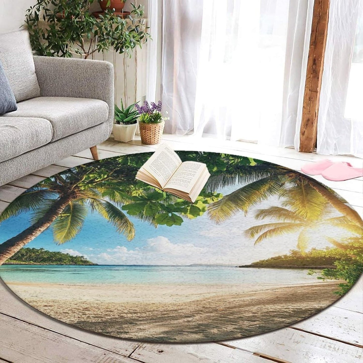 Room Sofa Yoga Soft Round Carpet, Home Decor Non Slip Kitchen Office Circle Rug, Machine Washable Modern Round Area Rug Beach Turtles, 60inch