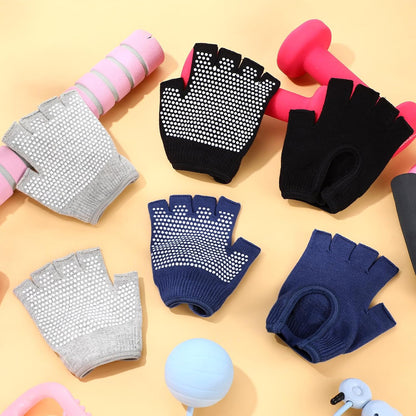 Shyyween 3 Pairs Silicone Grip Yoga Gloves Non Slip Fingerless Pilates Gym Workout Gloves for Women Men, One Size Fits Most, Comfortable and Breathable