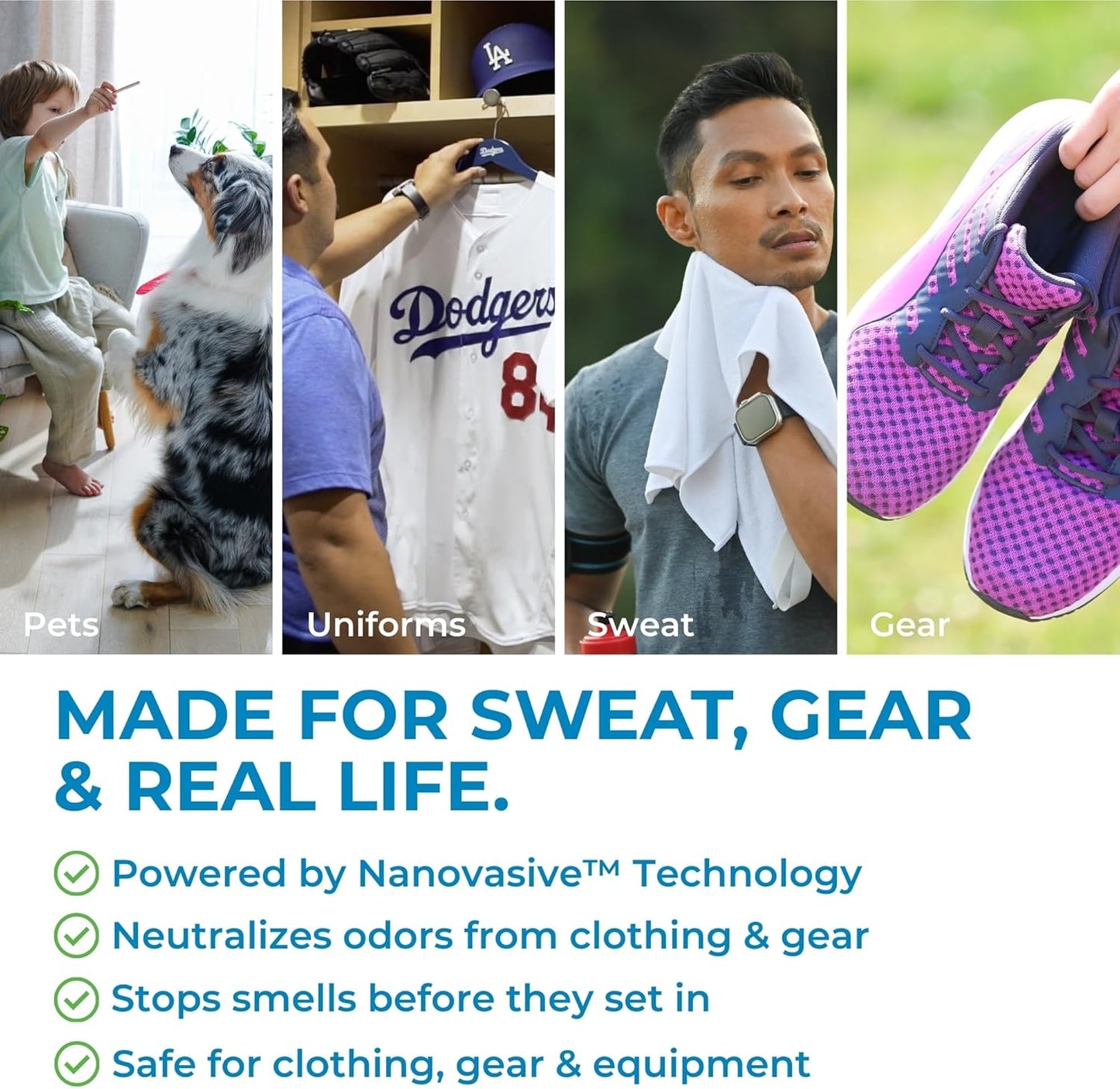 Sweat X Sport Extreme Odor Spray – Multipurpose Deodorizer for Stinky Shoes, Clothes, Sports Equipment & All Fabrics – Concentrated Formula, No Washing Required - Active Fresh Scent – 8 Fl Oz