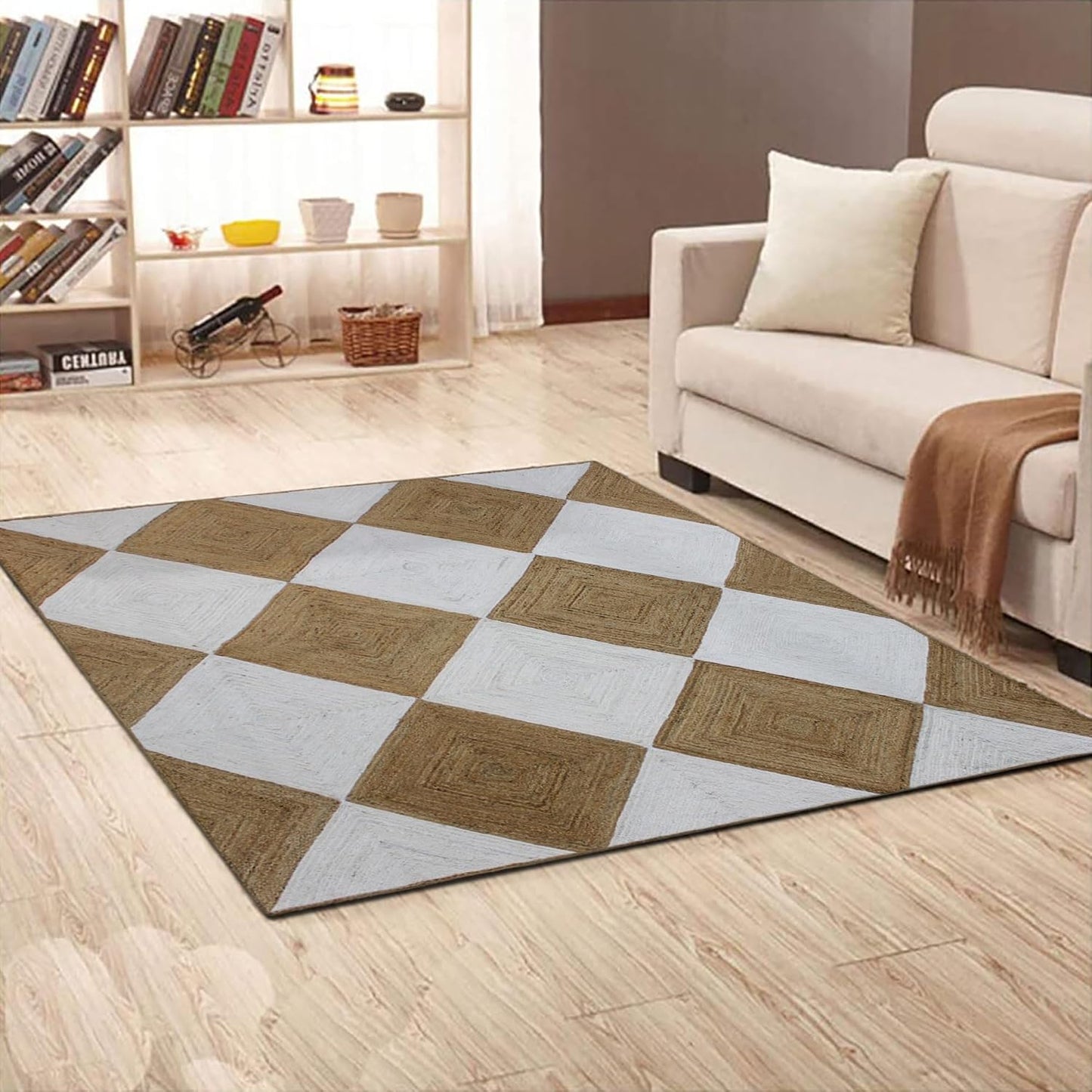 Scalloped Edge Kilim Rug 3' Square Rug Beige & Multicolor Cape Cod Design Carpet Thick 0.27 inches Hand Braided Jute Flatweave Indoor Outdoor Use Rugs for Bedroom, Kitche, Yoga Mat