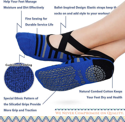 Ozaiic Pilates Socks for Women Non Slip Grip, Yoga Socks with Grippers for Barre, Hospital, Ballet, Dance, Barefoot Workout