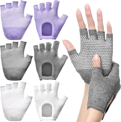 Shyyween 3 Pairs Silicone Grip Yoga Gloves Non Slip Fingerless Pilates Gym Workout Gloves for Women Men, One Size Fits Most, Comfortable and Breathable