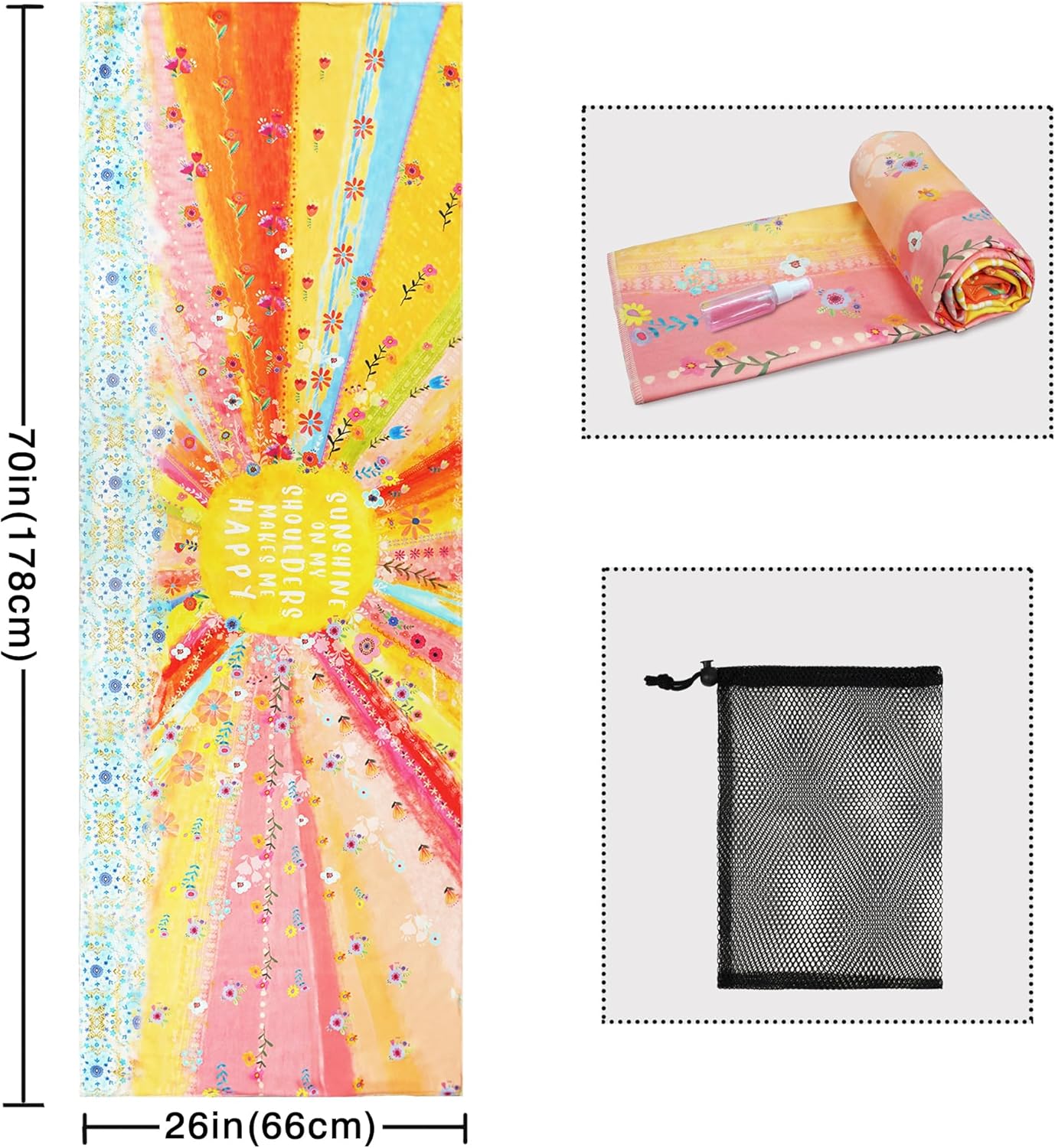 Yoga Mat Towel with Corner Pockets - Microfiber Yoga Towels for Hot Yoga Non Slip Moisture Wicking Sweat Absorbent, Tree of Life Yoga Towel Easy for Travel, Use in Hot Yoga,Bikram,Pilates and Fitness