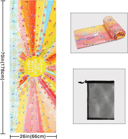Yoga Mat Towel with Corner Pockets - Microfiber Yoga Towels for Hot Yoga Non Slip Moisture Wicking Sweat Absorbent, Tree of Life Yoga Towel Easy for Travel, Use in Hot Yoga,Bikram,Pilates and Fitness