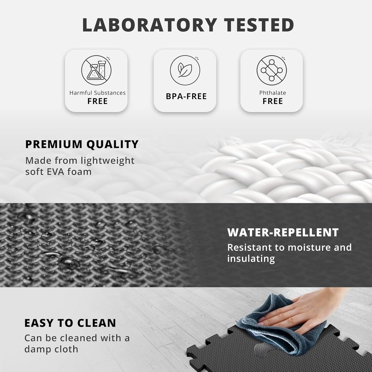 bemaxx Gym Mats Set - 18 pcs EVA Interlocking Foam Floor Tiles (12.6"x12.6"x0.4") 18sqft Protective Gym Flooring Sports Home Workout Exercise Mats Puzzle Garage Fitness Play-Room Pool Treadmill Bike