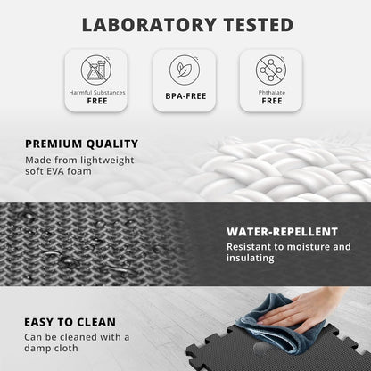 bemaxx Gym Mats Set - 18 pcs EVA Interlocking Foam Floor Tiles (12.6"x12.6"x0.4") 18sqft Protective Gym Flooring Sports Home Workout Exercise Mats Puzzle Garage Fitness Play-Room Pool Treadmill Bike