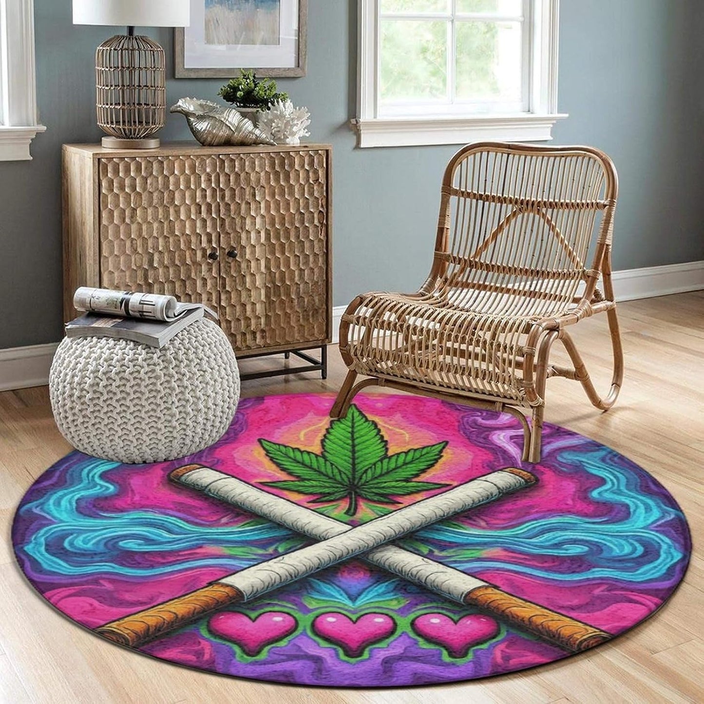 Machine Washable Modern Round Area Rug, Room Sofa Yoga Soft Round Carpet, Home Decor Non Slip Kitchen Office Circle Rug Union Jack Flag UK Mandala Art, 60inch