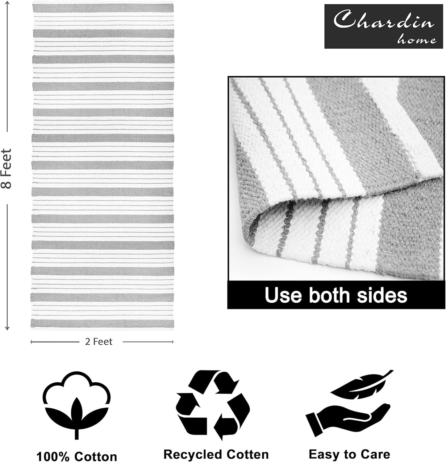 Chardin home Farmhouse Rug 24''x36'' Black-White | Recycled Cotton Hand Woven Rug, Long Boho Rug | Perfect for Hallways, Kitchens, Bathroom, bedrooms, Meditation Yoga Mat | Machine Wash