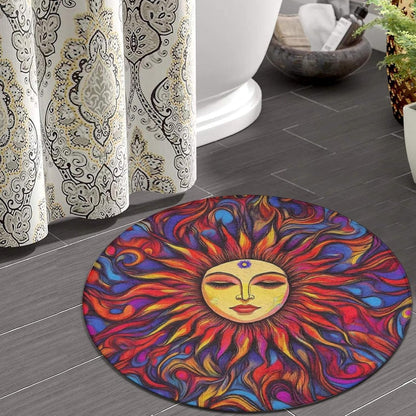 Machine Washable Modern Round Area Rug, Room Sofa Yoga Soft Round Carpet, Home Decor Non Slip Kitchen Office Circle Rug Trippy Rainbow Mushroom Tie Dye Art, 60inch