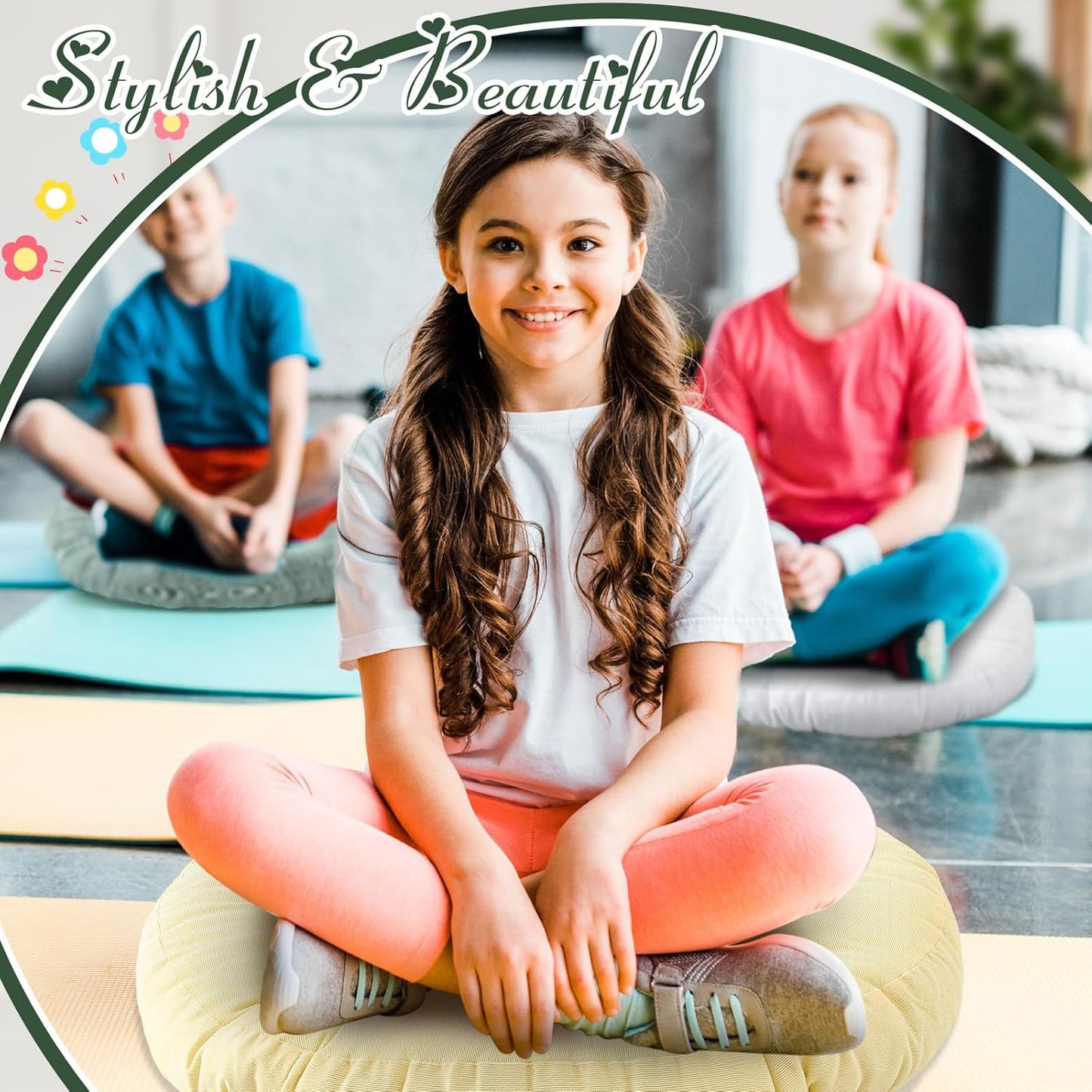 Jerify Floor Pillow Cushions Large Round Square Large Meditation Floor Pillow for Classroom Adult Meditation Picnic Party Seating Learning Daycare School(Square,Mixed Colors,4 Pcs)