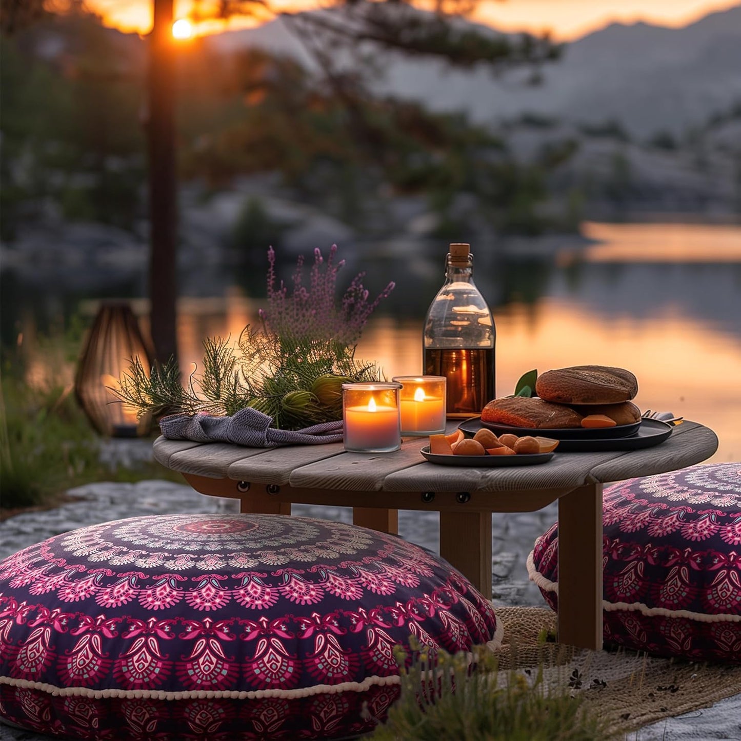 Codi Meditation Floor Pillow Set of 2, Round Large Pillows Seating for Adults, Bohemian Mandala Circle Cushion for Outdoor Fireplace Yoga Living Room, 32 Inch, Memory Foam Added, Purple Orchid NEW