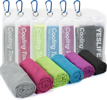 YESLIFE 4 Pack Cooling Towels 40"x12", Gym Towels for Men and Women, Soft Breathable Workout Towels for Yoga, Running, Sport, Workout, Camping, Fitness & More (Blue, Grey, Green, Pink)