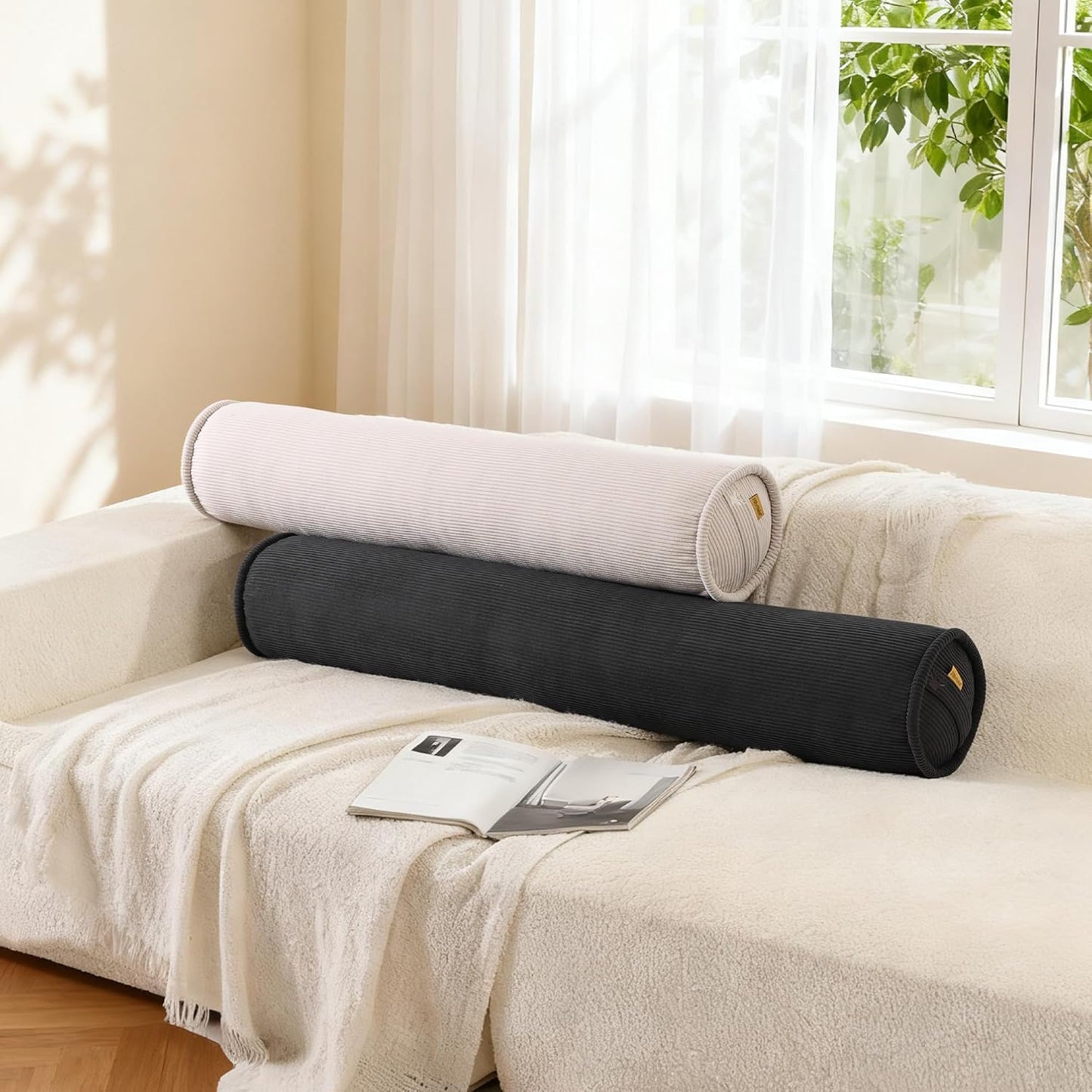 Corduroy Body Pillow, Round Bolster Cylinder Pillow for Adults, Soft Long Support Pillow for Bed & Sofa, Removable Washable Cover,59 x 7.87 Inches,Peacock Blue