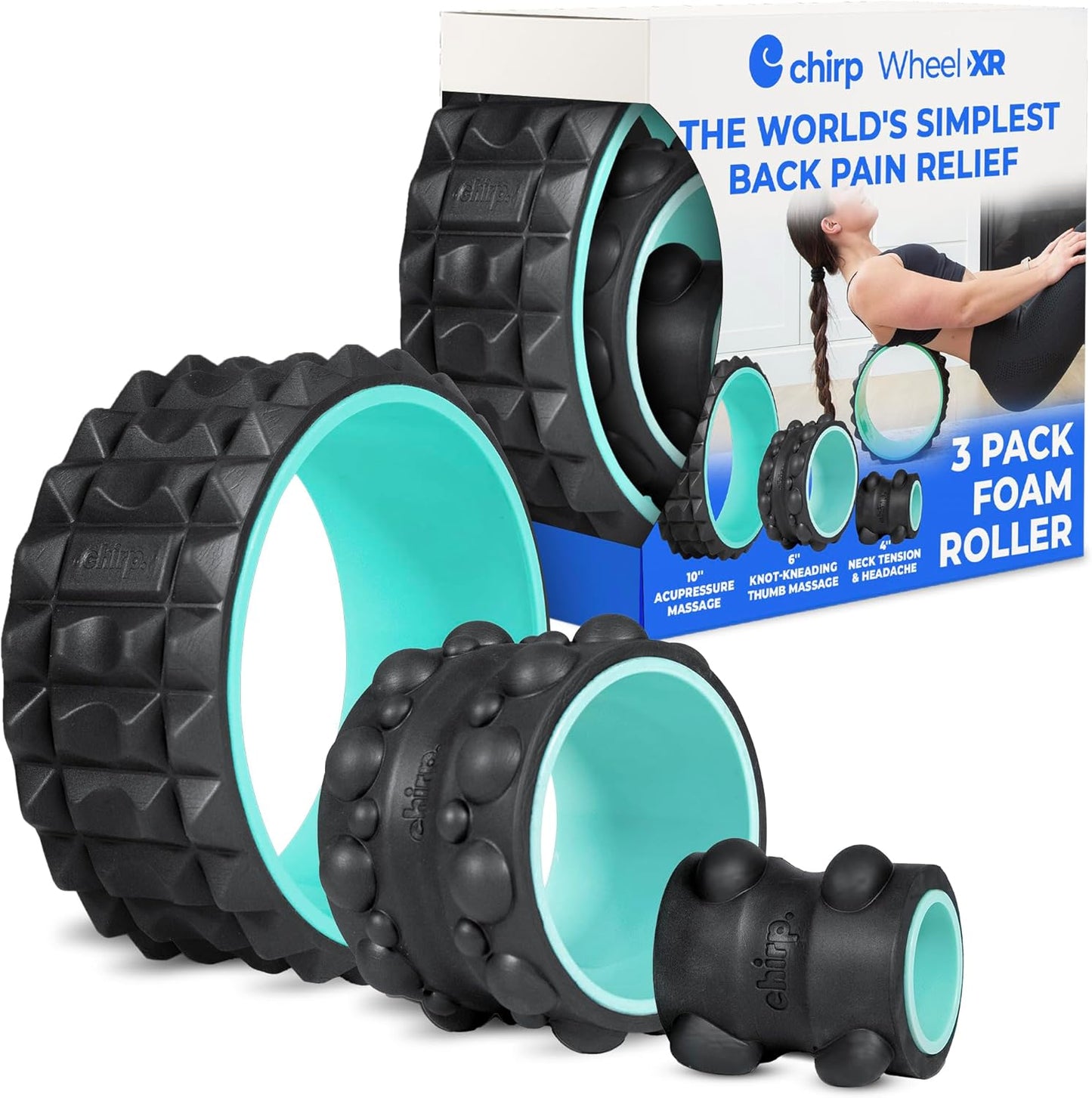 Chirp Wheel XR Knot Kneader - Firm Massage Roller, Shiatsu Thumb Massage, Muscle Release Tool for Knots &Tension Relief | High Density Foam for Physical Therapy & Relaxation, 500lbs Capacity, 6" Mint