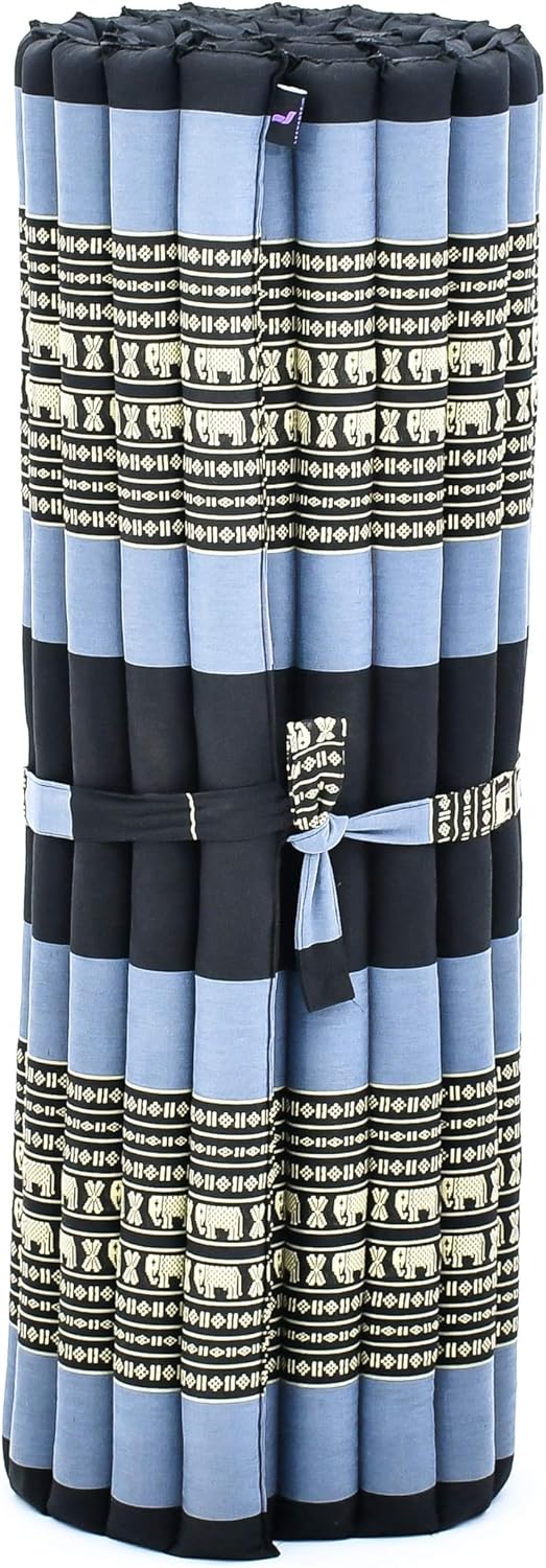 Leewadee - Kapok Roll Mat – Handcrafted Folding Sleep & Relaxation Mattress from Thailand, Ideal as Guest Bed, Camping Mat, Yoga Mat or Traditional Futon, 75 x 39 inches, Anthracite