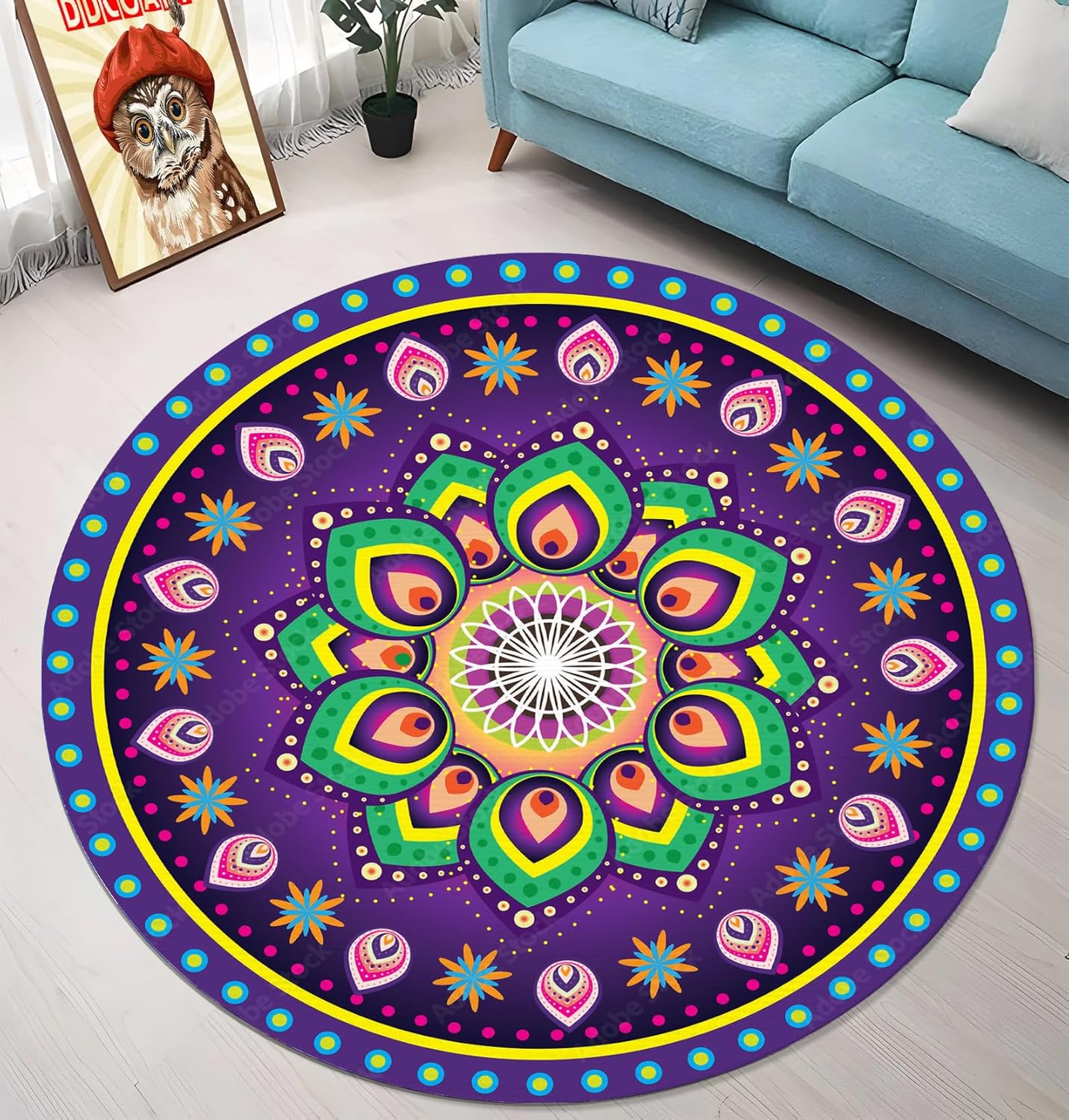 Chakra Round Area Rug, Non-Slip Meditation & Yoga Carpet for Living Room, Meditation Round Area Rugs, Modern Circular Bedroom Rug 57