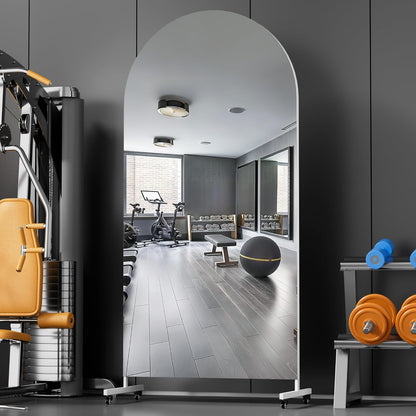Hasipu 71" x 28" Arched Rolling Home Gym Mirror with Wheels, 360° Swivel Body Mirror with HD Tempered Glass, Large Floor Mirror for Yoga Room, Dance Studio, Bedroom & Home Gym