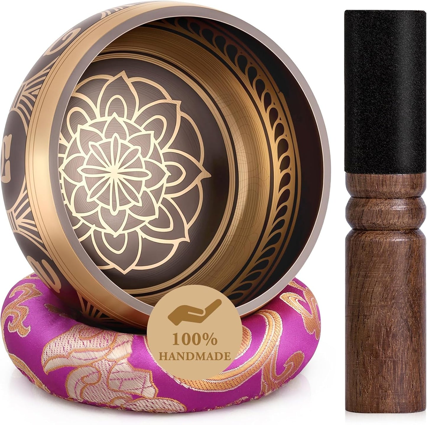 Relaehih Tibetan Singing Bowls Set-Hand-hammered in Nepal Sound Bowl for Meditation, Yoga, Chakra, Meditation Accessories, Stress Relief Tool and Unique Gifts for Women, Men (Yellow, 4 inch)