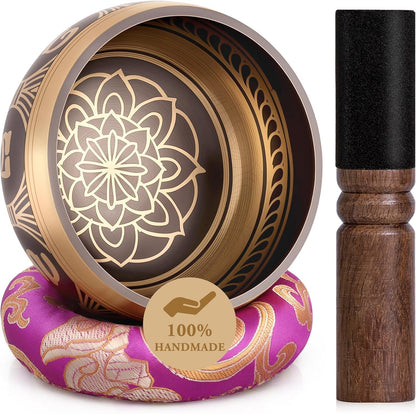 Relaehih Tibetan Singing Bowls Set-Hand-hammered in Nepal Sound Bowl for Meditation, Yoga, Chakra, Meditation Accessories, Stress Relief Tool and Unique Gifts for Women, Men (Yellow, 4 inch)