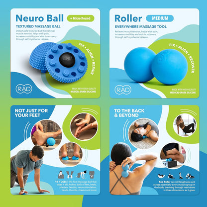 RAD All-in Kit 7-in-1 Foam Roller Set for Whole Body Massage & Myofascial Release with Roller Stick, Yoga Block, Massage Balls Muscle Recovery Tools for Mobility & Flexibility