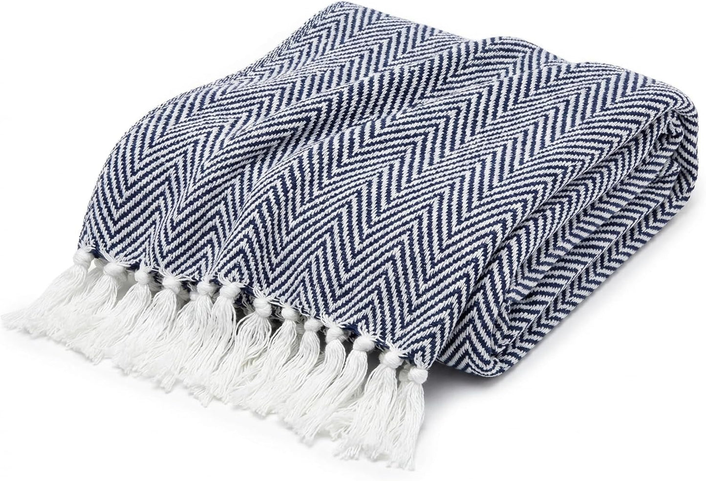 Americanflat 50x60 Throw Blanket - Soft and Breathable Cotton Throw Blanket for Couch, Bed, Chair - Decorative Blankets Perfect for Home or Outdoor Use - Navy Blue and White Double Diamond Design